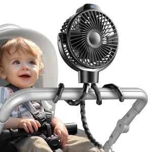 Koonie Portable Stroller Fan for Baby, Rechargeable Battery Operated, 3 Speeds, 360 Rotation, 25db Low Noise,Digital Display, Detachable Flexible Tripod Clip-on Car Seats, Tent, Crib, Treadmill 360-degree rotating fan for home use