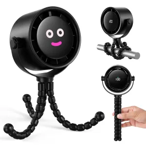 Koonie Portable Stroller Fan, Rechargeable Battery Operated, 5 Speeds with High-Speed Cooling, 17H Runtime, Digital Display, 360 Rotation, Ultra-Quiet, Flexible Tripod for Car Seats, Tents, Cribs 360-degree rotating fan for home use