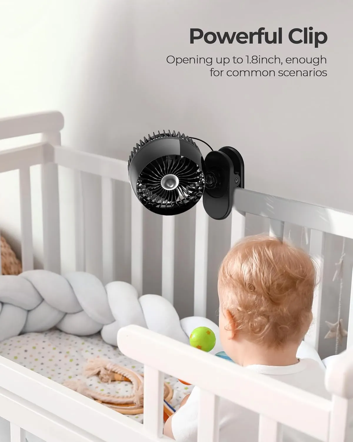 Koonie USB Clip on Fan, Strong Wind Ultra Quiet Small Desk Fan with Strong Clamp, More Than 360 Adjustable, 3 Speeds USB-C Corded Powered, Mini Personal Fan for Home Office Desktop Black