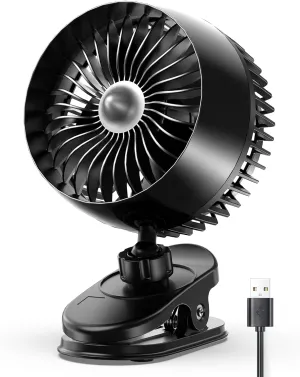 Koonie USB Clip on Fan, Strong Wind Ultra Quiet Small Desk Fan with Strong Clamp, More Than 360 Adjustable, 3 Speeds USB-C Corded Powered, Mini Personal Fan for Home Office Desktop Black USB desktop fan for workspace
