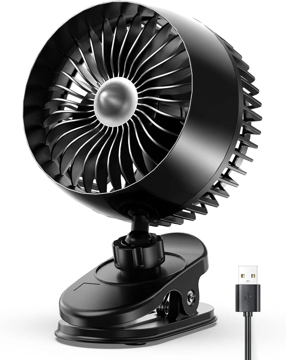 Koonie USB Clip on Fan, Strong Wind Ultra Quiet Small Desk Fan with Strong Clamp, More Than 360 Adjustable, 3 Speeds USB-C Corded Powered, Mini Personal Fan for Home Office Desktop Black USB desktop fan for workspace
