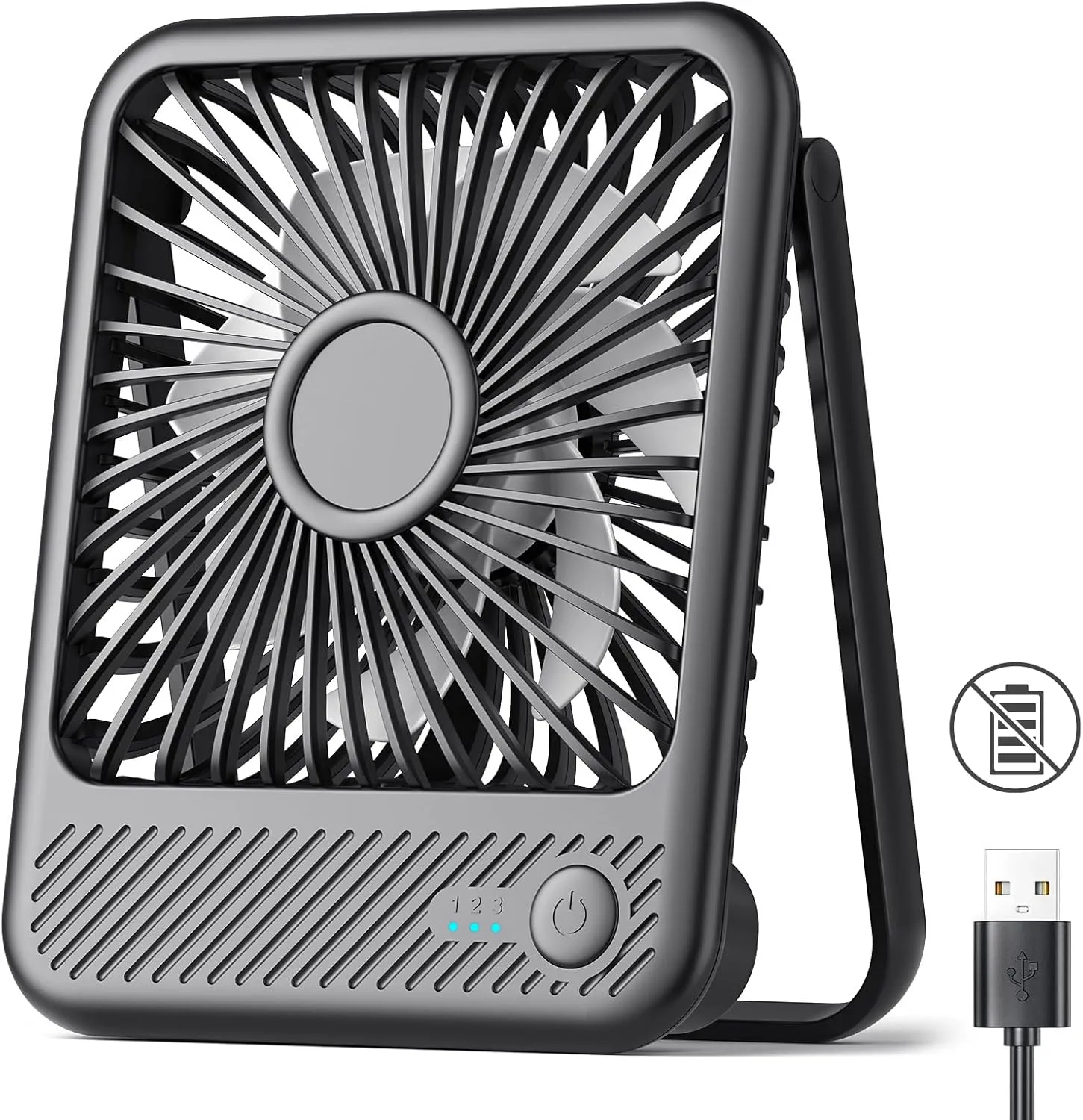 Koonie USB Desk Fan, Strong Wind Ultra Quiet Small Personal Fan with 180 Tilt Folding and 3 Speeds Adjustable, USB-C Corded Powered Mini USB Fan for Office Desktop Bedroom, NO BATTERY USB desktop fan for workspace