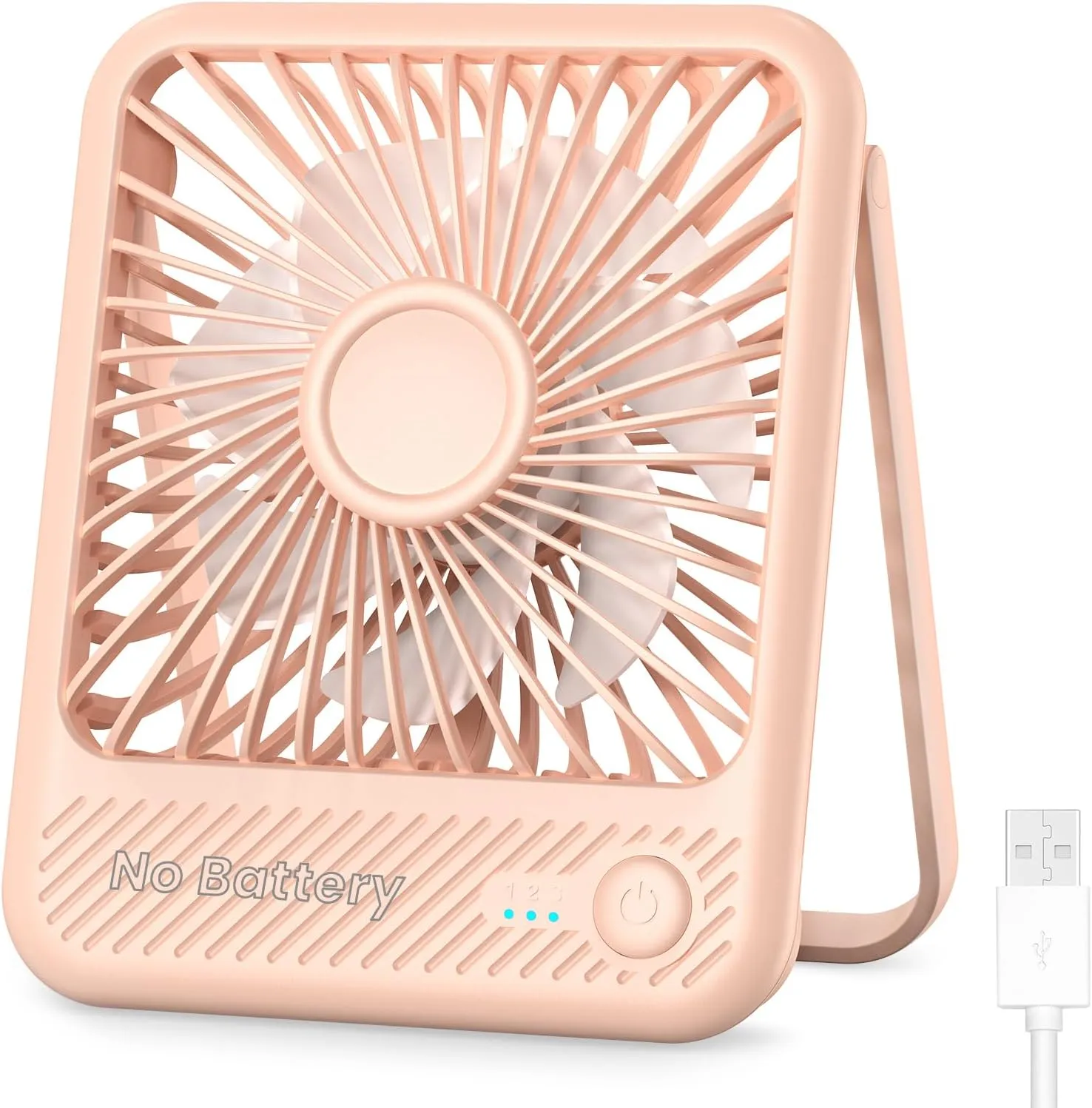 Koonie USB Desk Fan, Strong Wind Ultra Quiet Small Personal Fan with 180 Tilt Folding and 3 Speeds Adjustable, USB-C Corded Powered Mini USB Fan for Office Desktop Bedroom Pink, NO BATTERY USB desktop fan for workspace