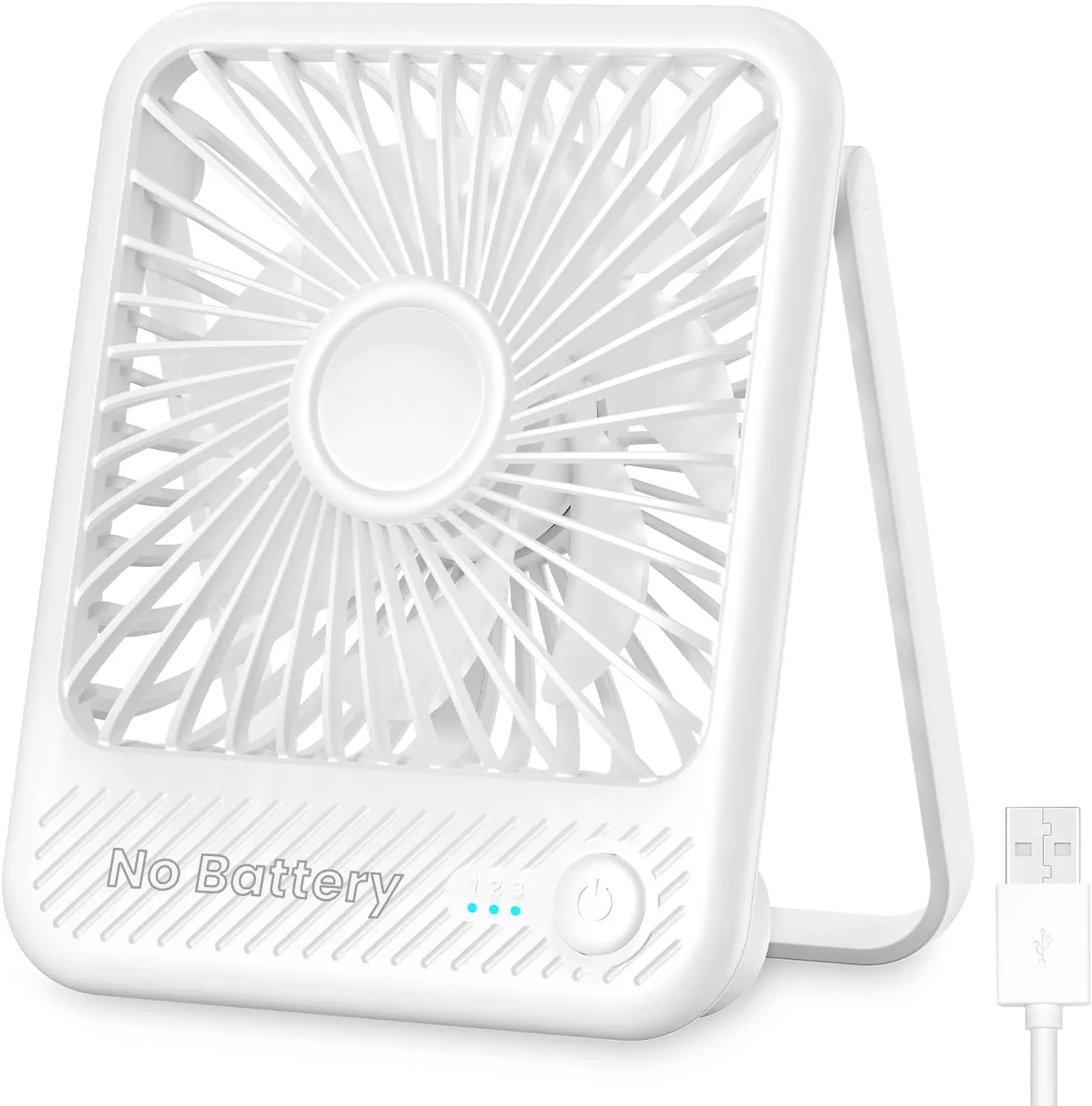 Koonie USB Desk Fan, Strong Wind Ultra Quiet Small Personal Fan with 180 Tilt Folding and 3 Speeds Adjustable, USB-C Corded Powered Mini USB Fan for Office Desktop Bedroom White, NO BATTERY USB desktop fan for workspace