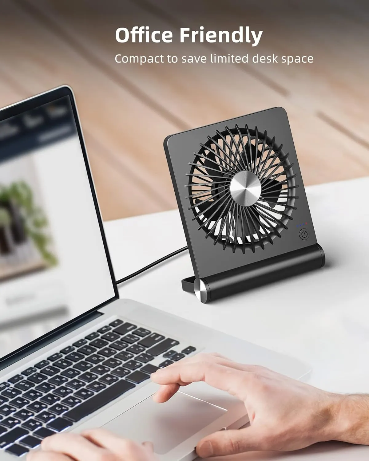 Koonie USB Fan, Strong Wind Ultra Quiet Small Desk Fan 220 Tilt Folding 3 Speeds Adjustable USB-C Corded Powered Personal Fan for Home Office Desktop Black