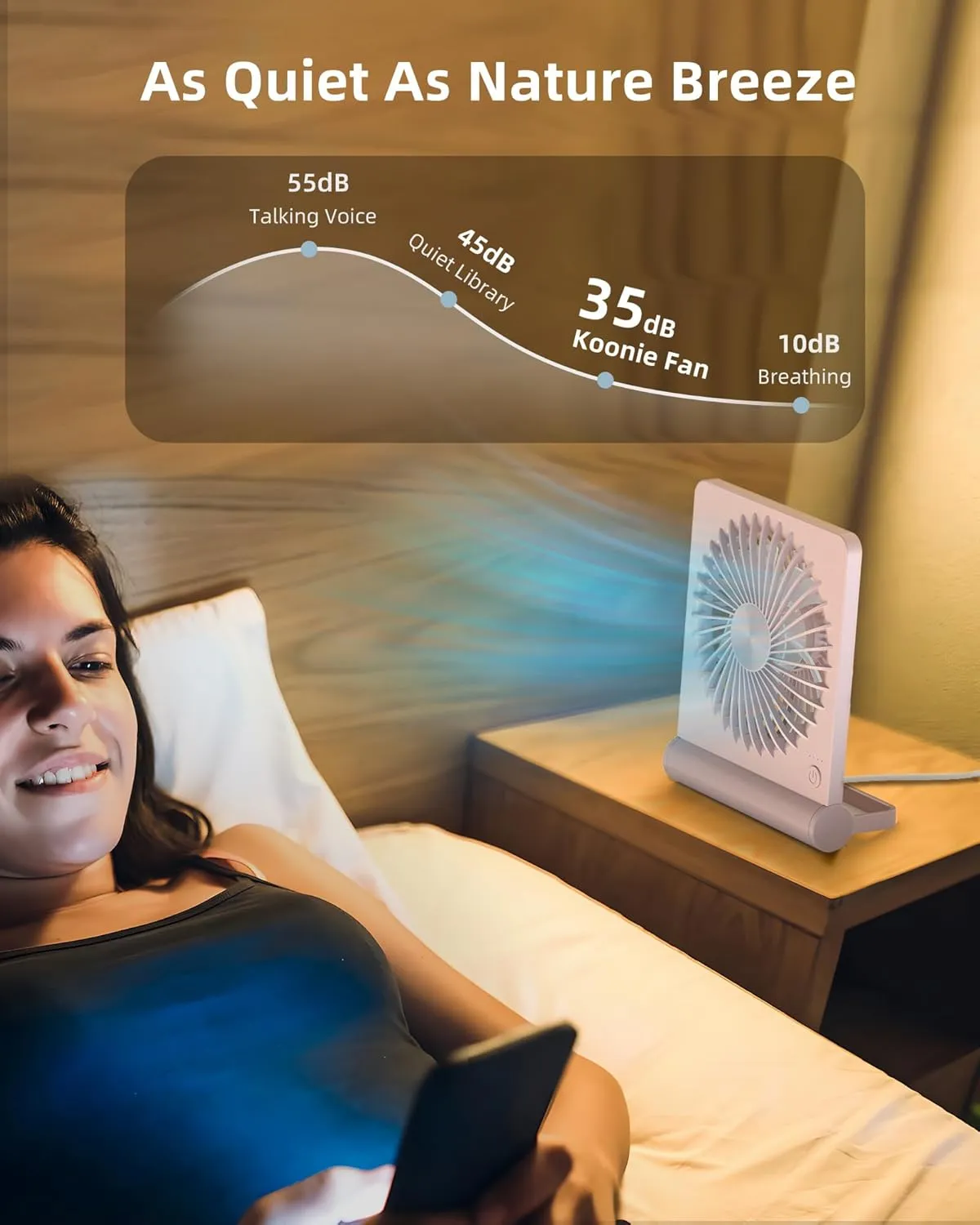 Koonie USB Fan, Strong Wind Ultra Quiet Small Desk Fan 220 Tilt Folding 3 Speeds Adjustable USB-C Powered Personal Fan for Home Office Desktop, Pink, NO BATTERY
