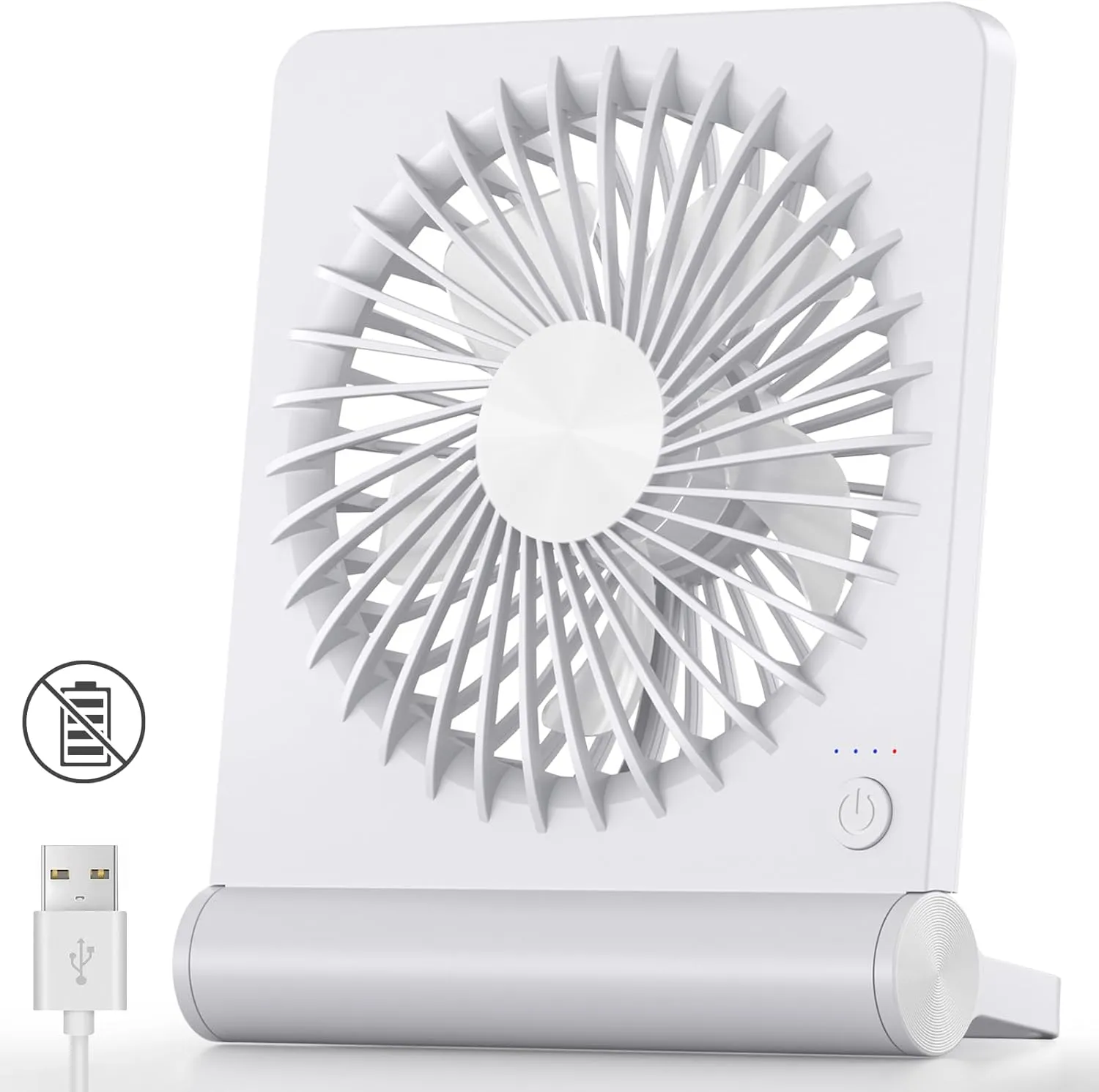 Koonie USB Fan, Strong Wind Ultra Quiet Small Desk Fan 220 Tilt Folding 3 Speeds Adjustable USB-C Powered Personal Fan for Home Office Desktop, White, NO BATTERY USB desktop fan for workspace