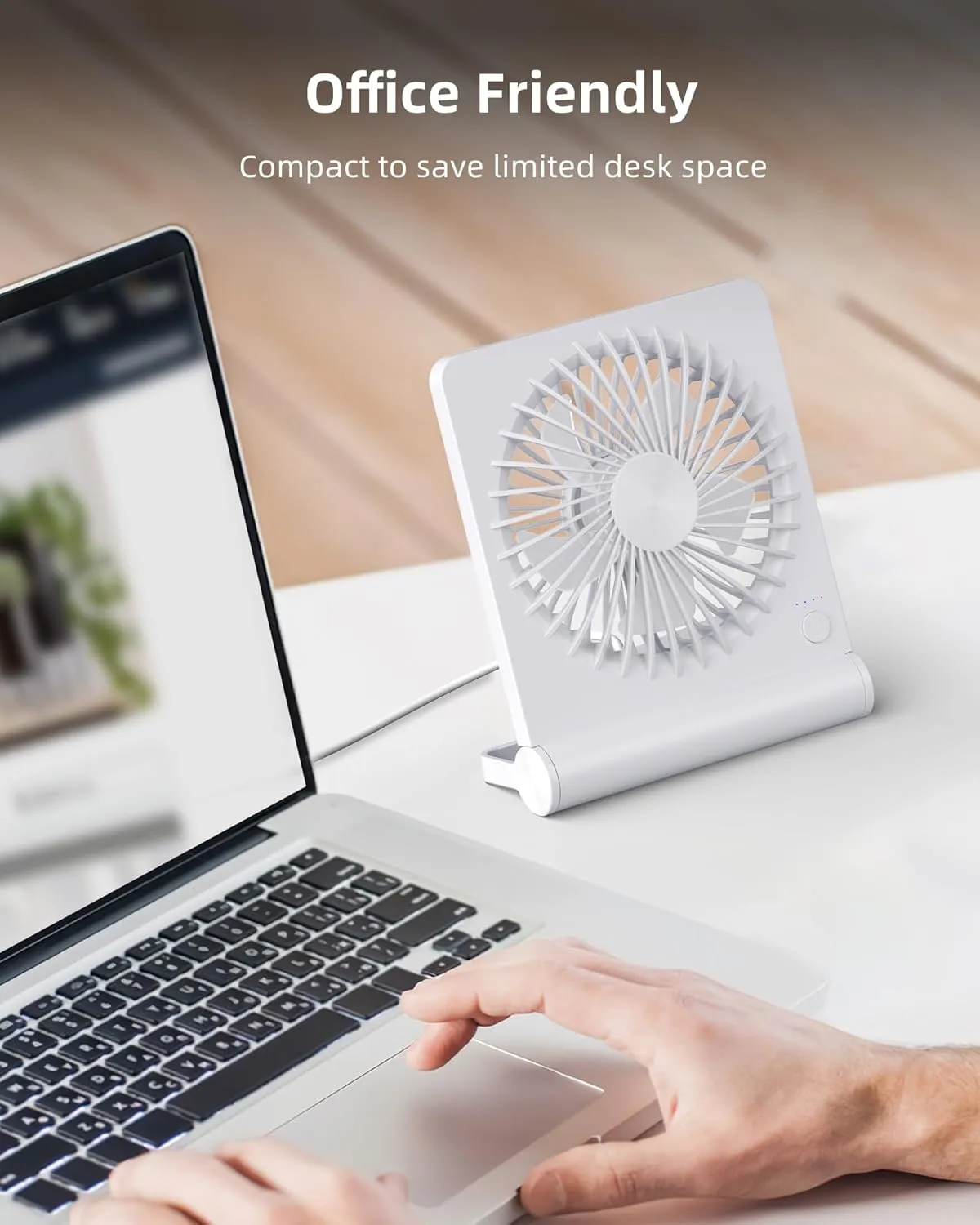 Koonie USB Fan, Strong Wind Ultra Quiet Small Desk Fan 220 Tilt Folding 3 Speeds Adjustable USB-C Powered Personal Fan for Home Office Desktop, White, NO BATTERY
