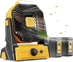 KopBeau 20000mAh Detachable Battery Operated Portable Fan, Battery Powered Camping Fan with 4 Speeds, Light & Hook, 270Rotation, Personal USB Table Fans for Hurricane, Power Outage - Yellow Battery-powered portable fan