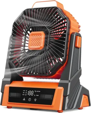 KopBeau Portable Camping Fan with Lights, 20000mAh Rechargeable Battery Operated Fan, Battery Powered Outdoor Beach Tent with 3 Speeds & Hook, Personal USB Table for Camping Accessories Orange Battery-powered portable fan