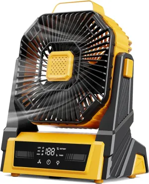 KopBeau Portable Camping Fan with Lights, 20000mAh Rechargeable Battery Operated Fan, Battery Powered Outdoor Beach Tent with 3 Speeds & Hook, Personal USB Table for Camping Accessories Battery-powered portable fan