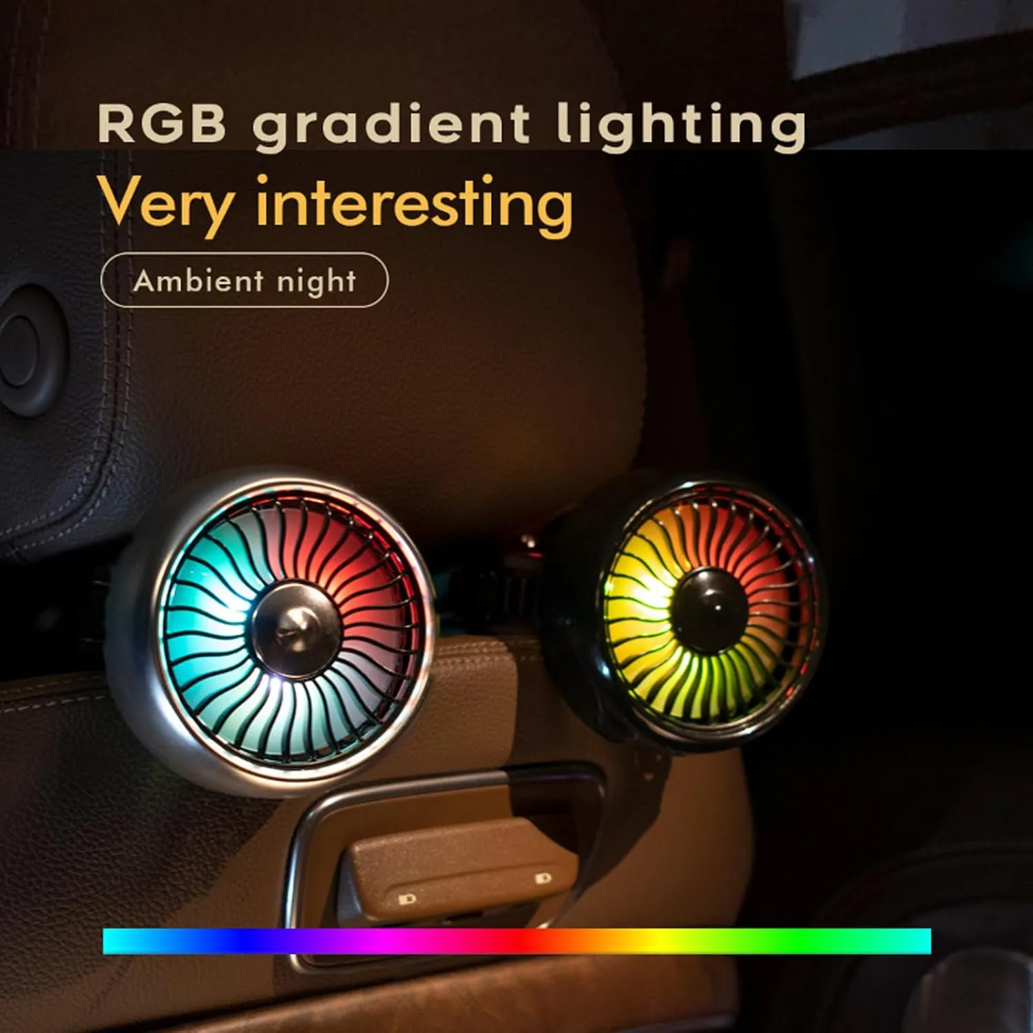 Kwak's Car Seat Fans,Portable USB Fan for Car,3 Speeds Strong Wind with LED Colorful Lights, Adjustable Clip Cooling Fan for Cars Vans RV SUV Truck(black)