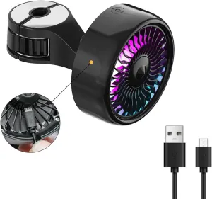 Kwak's Car Seat Fans,Portable USB Fan for Car,3 Speeds Strong Wind with LED Colorful Lights, Adjustable Clip Cooling Fan for Cars Vans RV SUV Truck(black) Rear-mounted fan for childrens safety