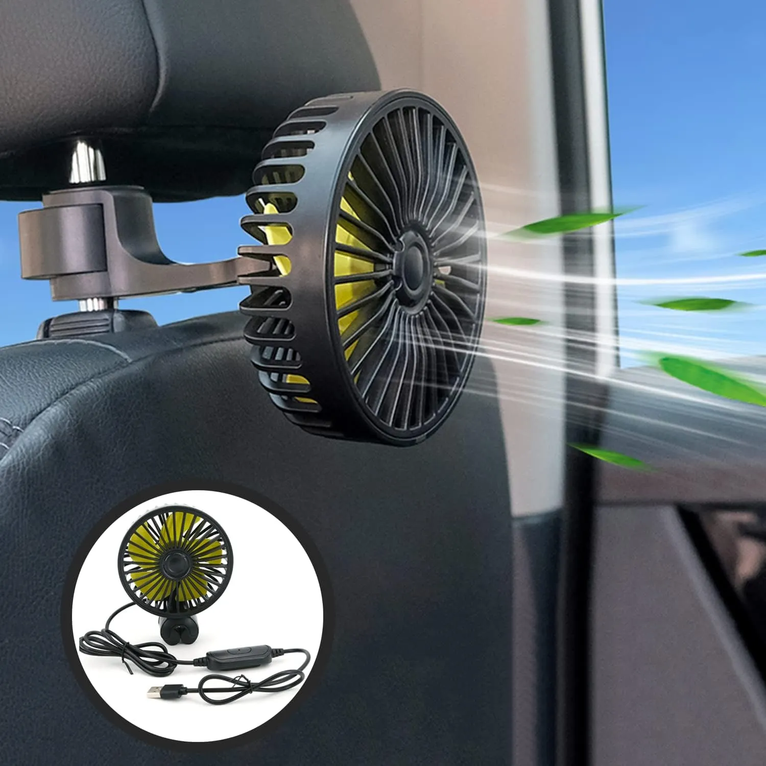 Kwak's Portable USB Car Fan, Back Seat Fans for Baby Pet,Cooling Rear Seat Headrest Fan with 3 Speeds for Car,Truck,Van,SUV and RV Rear-mounted fan for childrens safety