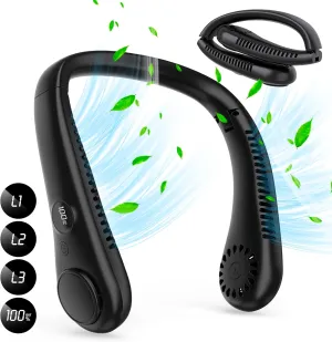 LAESO Foldable Portable Neck Fan - Rechargeable Folding Hands Free Cooling Bladeless Personal Fan Battery Operated, LCD Display 3 Speeds USB Wearable Quiet Fan for Women Men Gifts Outdoor Indoor Neck fan for hands-free comfort