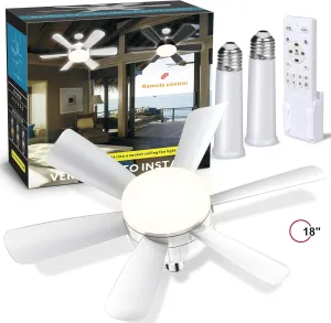 Laliled Ceiling Fan with Light  Socket Fan Light with Remote & APP Control, 18 inch Small Ceiling Fan 6 Speeds and 3 Lighting Modes, Ideal for Bedroom, Kitchen, Dining Room, and Living Room (White) App-controlled remote fan for convenience