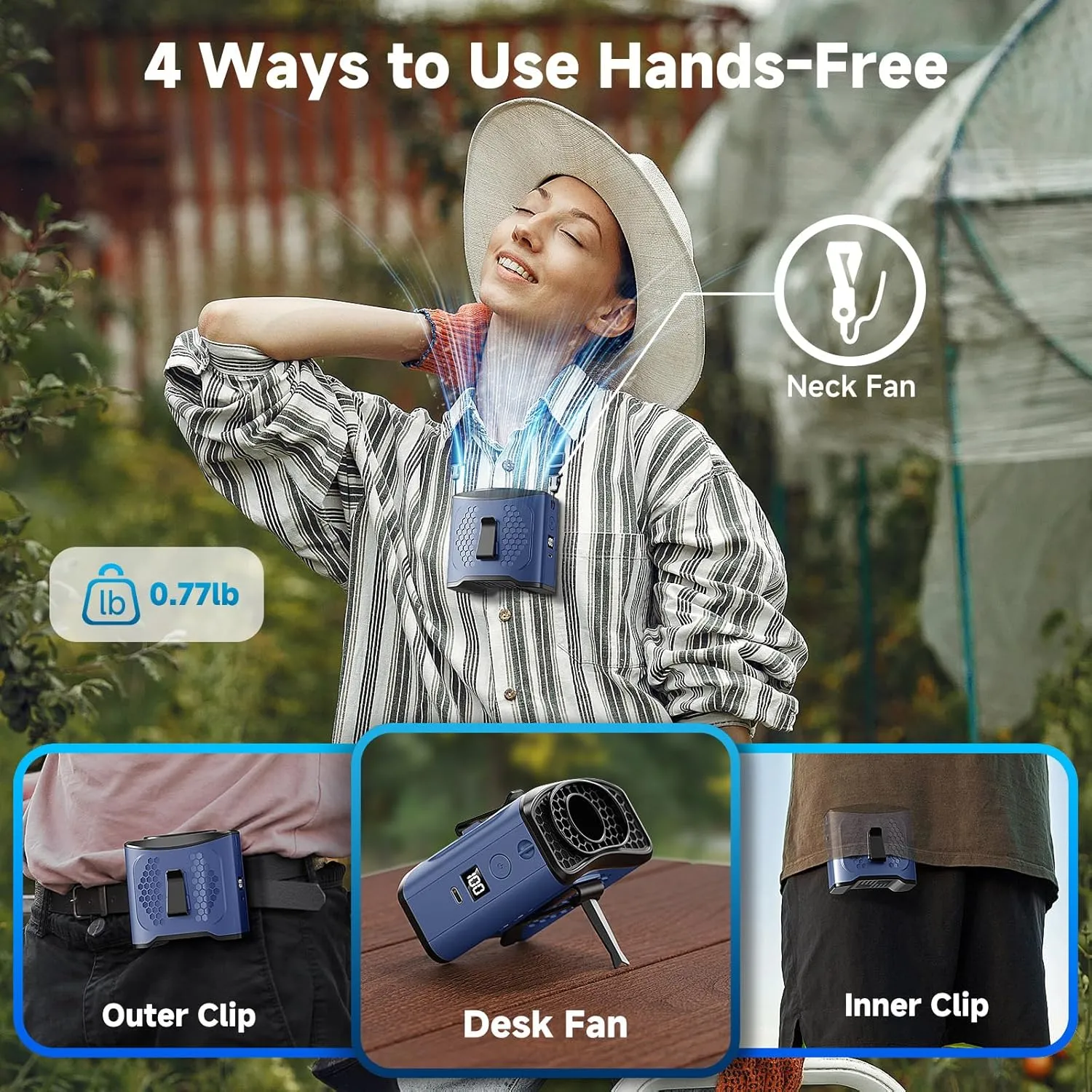 LAMBRI Portable Waist Fan Clip on Shirt Fans 10000mAh-24H Cool Clip Wearable Belt Personal Fans Rechargeable, 4 Speeds Neck Fan Hands-Free, Waist ClipFan for Jobsite Outdoor Farm, Blue