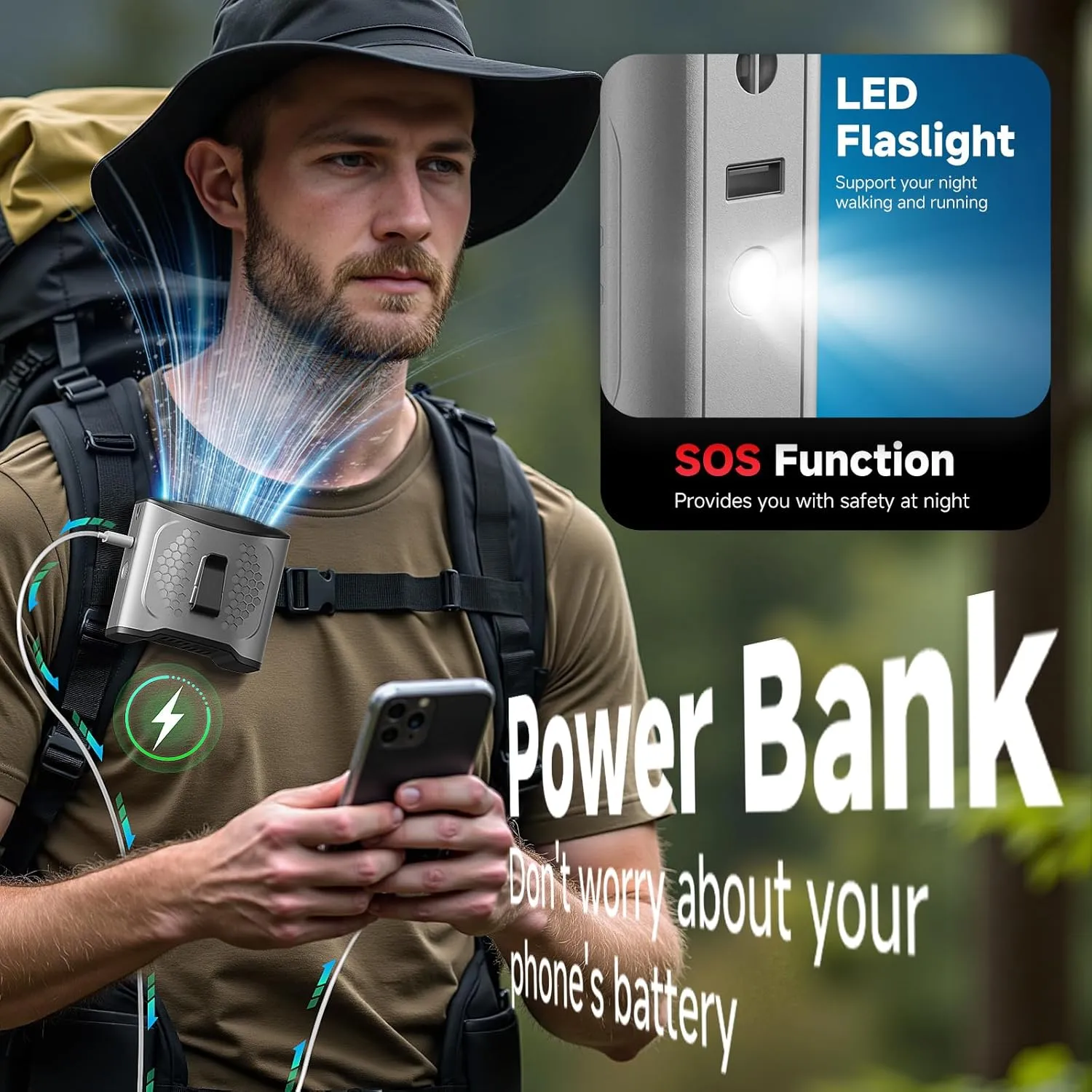 LAMBRI Portable Waist Fan Clip on Shirt Fans 10000mAh-24H Cool Clip Wearable Belt Personal Fans Rechargeable, 4 Speeds Neck Fan Hands-Free, Waist ClipFan for Jobsite Outdoor Farm, Gray