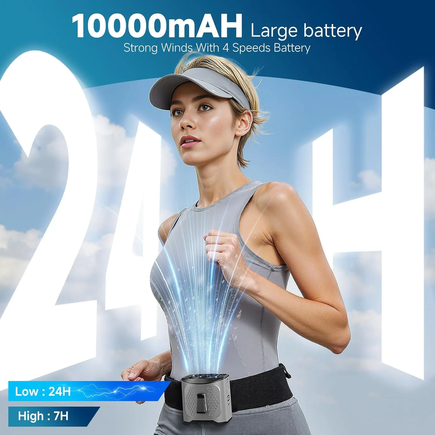 LAMBRI Portable Waist Fan Clip on Shirt Fans 10000mAh-24H Cool Clip Wearable Belt Personal Fans Rechargeable, 4 Speeds Neck Fan Hands-Free, Waist ClipFan for Jobsite Outdoor Farm, Gray