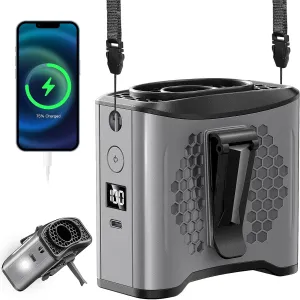 LAMBRI Portable Waist Fan Clip on Shirt Fans 10000mAh-24H Cool Clip Wearable Belt Personal Fans Rechargeable, 4 Speeds Neck Fan Hands-Free, Waist ClipFan for Jobsite Outdoor Farm, Gray Waist-mounted portable fan for outdoor use