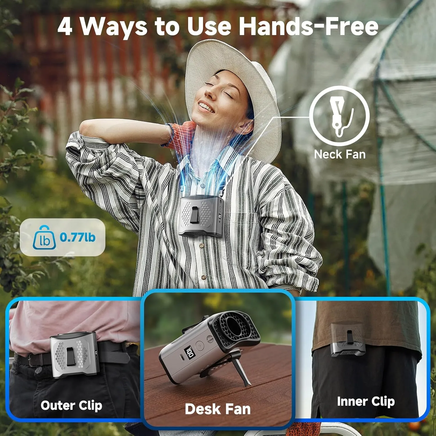 LAMBRI Portable Waist Fan Clip on Shirt Fans 10000mAh-24H Cool Clip Wearable Belt Personal Fans Rechargeable, 4 Speeds Neck Fan Hands-Free, Waist ClipFan for Jobsite Outdoor Farm, Gray