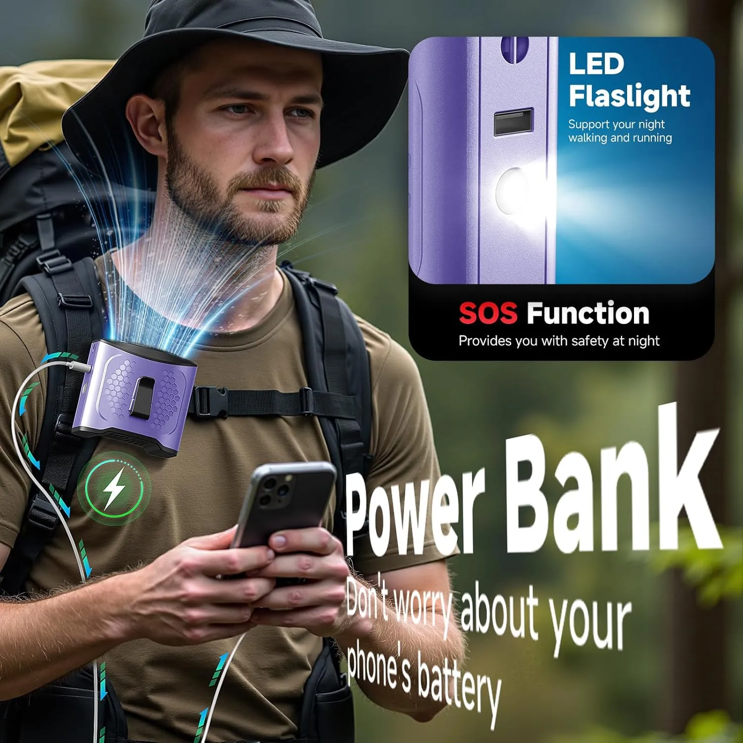 LAMBRI Portable Waist Fan Clip on Shirt Fans 10000mAh-24H Cool Clip Wearable Belt Personal Fans Rechargeable, 4 Speeds Neck Fan Hands-Free, Waist ClipFan for Jobsite Outdoor Farm, Purple