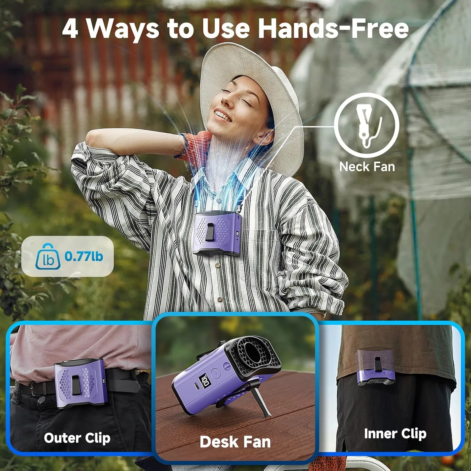 LAMBRI Portable Waist Fan Clip on Shirt Fans 10000mAh-24H Cool Clip Wearable Belt Personal Fans Rechargeable, 4 Speeds Neck Fan Hands-Free, Waist ClipFan for Jobsite Outdoor Farm, Purple