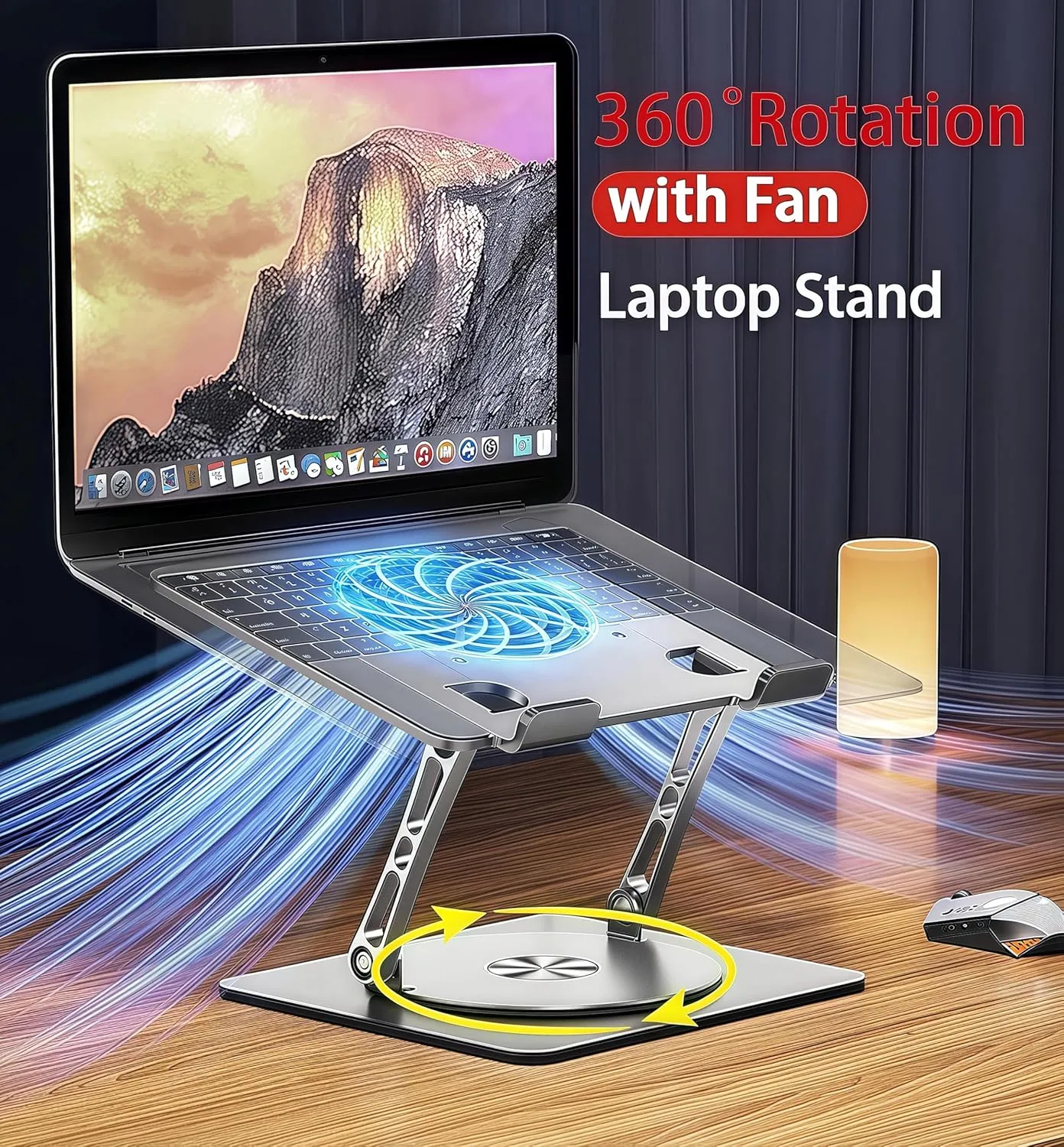 Laptop Cooling Stand with Fan, Adjustable Height Laptop Cooling Pad, 360 Rotation Base,Laptop Desk Stand Ergonomic, Fully Compatible with Laptops and Tablets from 10 to 16 Inches