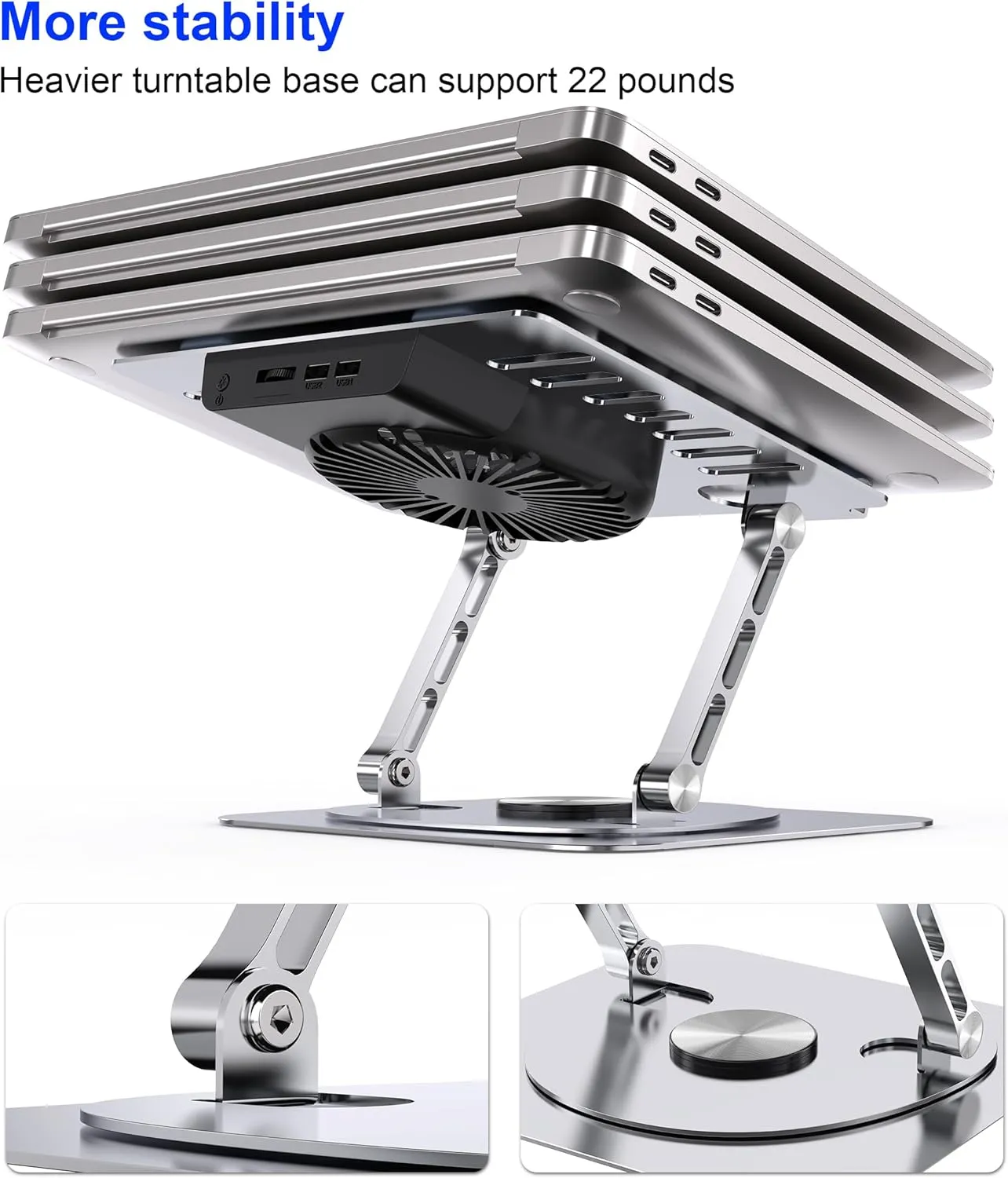 Laptop Stand,with 360Rotating Base,External Cooling Fan,Adjustable RGB Lighting,Ergonomic Foldable Notebook Computer Holder.Compatible with All 10-17" Laptops Tablets,Silver