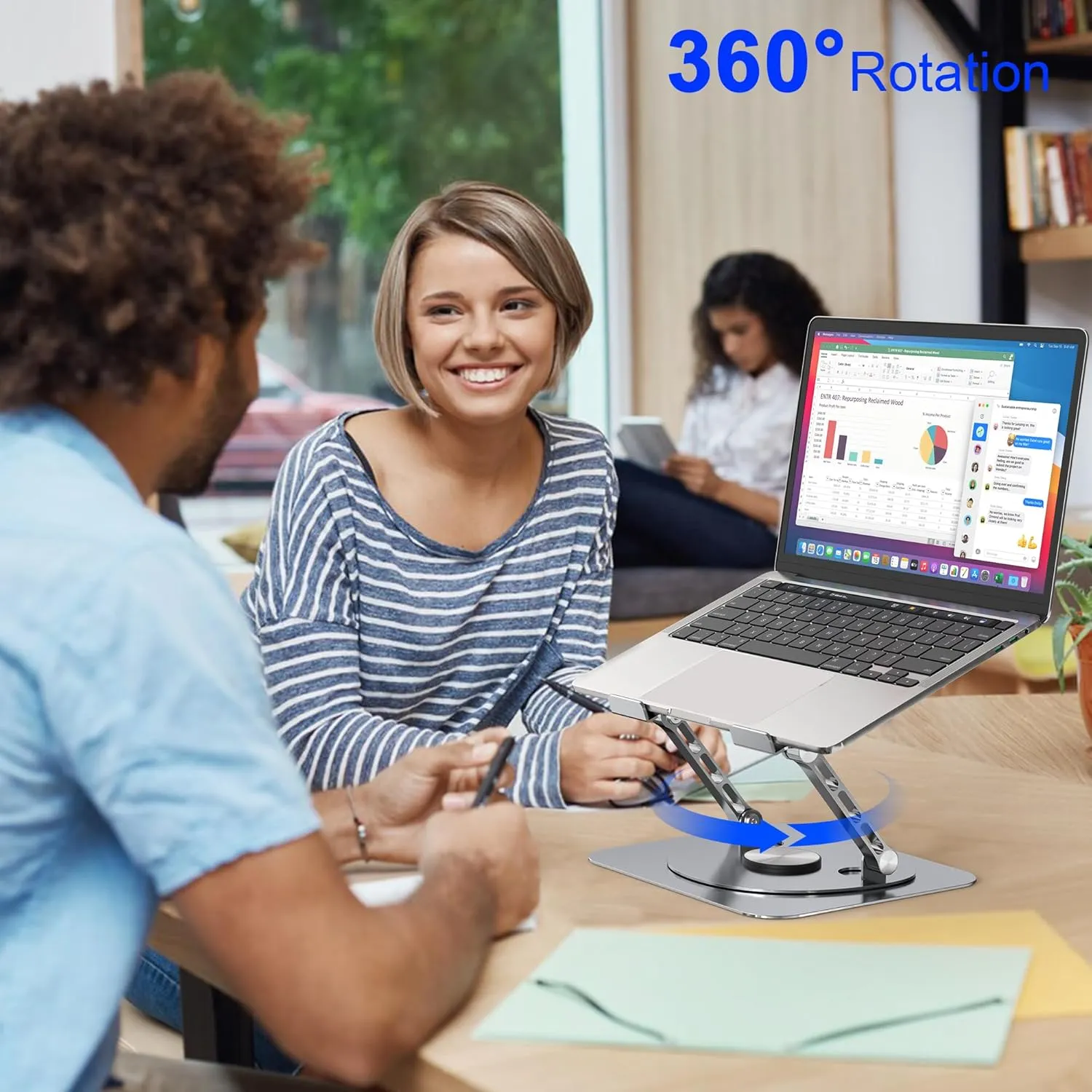 Laptop Stand,with 360Rotating Base,External Cooling Fan,Adjustable RGB Lighting,Ergonomic Foldable Notebook Computer Holder.Compatible with All 10-17" Laptops Tablets,Silver