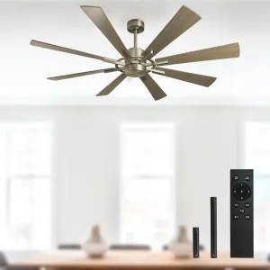 Large Ceiling Fan No Lights, 60 Inch 8 Blade DC Motor Fan for Indoor Farmhouse Bedroom Living Room Outdoor Patio 1/2/4/8H Timer, Grey App-controlled remote fan for convenience