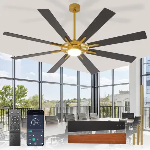 Large Ceiling Fans with Lights: Modern 72 Inch 8 Blade Outdoor Ceiling Fan with Remote APP Control - Dimmable Black Gold Big Fan Light Indoor Reversible 6 Speed Quiet DC Motor App-controlled remote fan for convenience