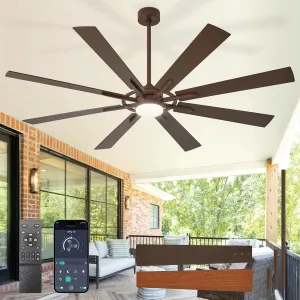 Large Ceiling Fans with Lights: Modern 72 Inch 8 Blade Outdoor Ceiling Fan with Remote APP Control - Dimmable Brown Big Fan Light Indoor Reversible 6 Speed Quiet DC Motor App-controlled remote fan for convenience