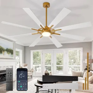Large Ceiling Fans with Lights: Modern 72 Inch 8 Blade Outdoor Ceiling Fan with Remote APP Control - Dimmable White Gold Big Fan Light Indoor Reversible 6 Speed Quiet DC Motor App-controlled remote fan for convenience