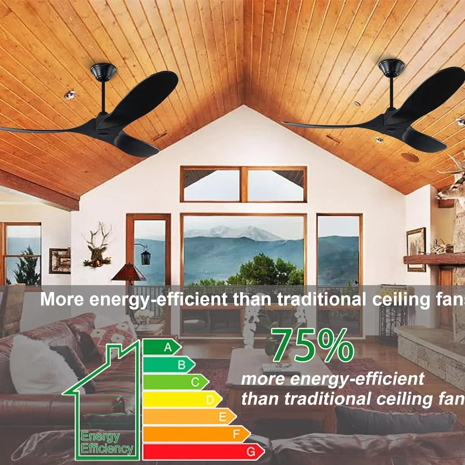 Large Wood Ceiling Fan with Remote, 70 Inch Black Modern Ceiling Fan Without Light, Outdoor Farmhouse Fan with Reversible DC Motor for Indoor Home Exterior Patio Porch Office