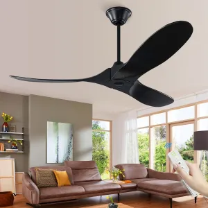 Large Wood Ceiling Fan with Remote, 70 Inch Black Modern Ceiling Fan Without Light, Outdoor Farmhouse Fan with Reversible DC Motor for Indoor Home Exterior Patio Porch Office Fan with safety blade design