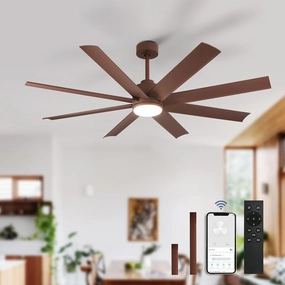 Large Ceiling Fan for Farmhouse: 60" Ceiling Fans with Remote APP Control 8 Blades Reversible Timer- Outdoor Ceiling Fans with Light for Big Home Office Rooms App-controlled remote fan for convenience