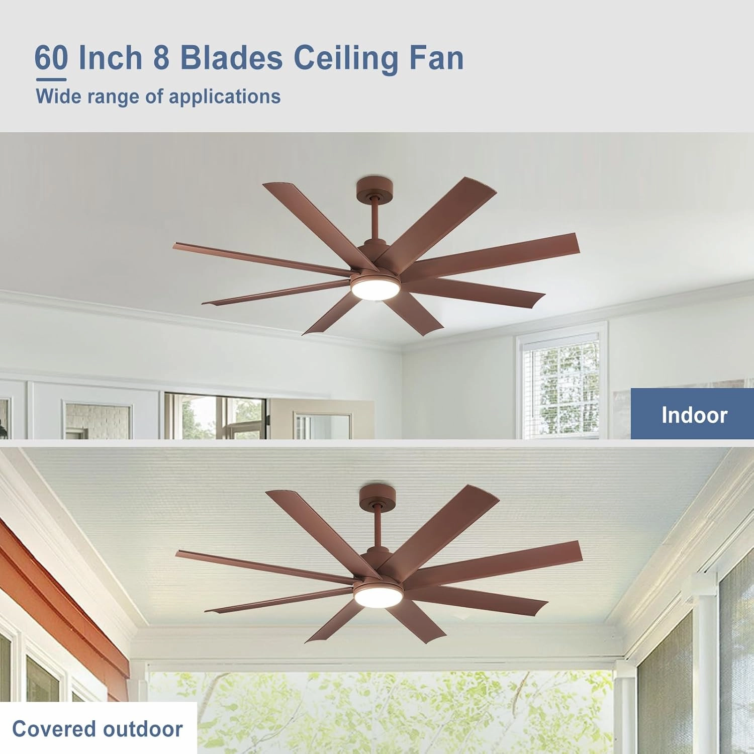 Large Ceiling Fan for Farmhouse: 60" Ceiling Fans with Remote APP Control 8 Blades Reversible Timer- Outdoor Ceiling Fans with Light for Big Home Office Rooms