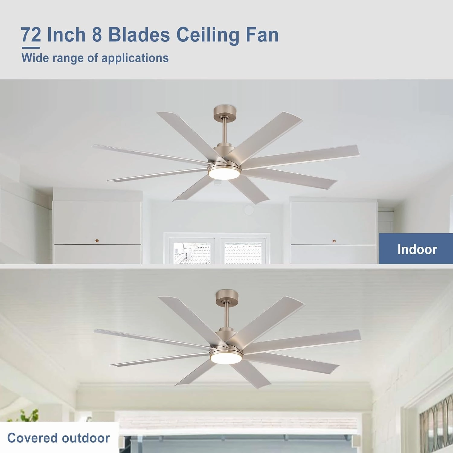 Large Ceiling Fan for Indoor: 72" Ceiling Fan with Remote 8 Blades DC Motor 1/2/4/8H Timer - Farmhouse Ceiling Fans with Light for Big Bedroom Living Room Outdoor Patio