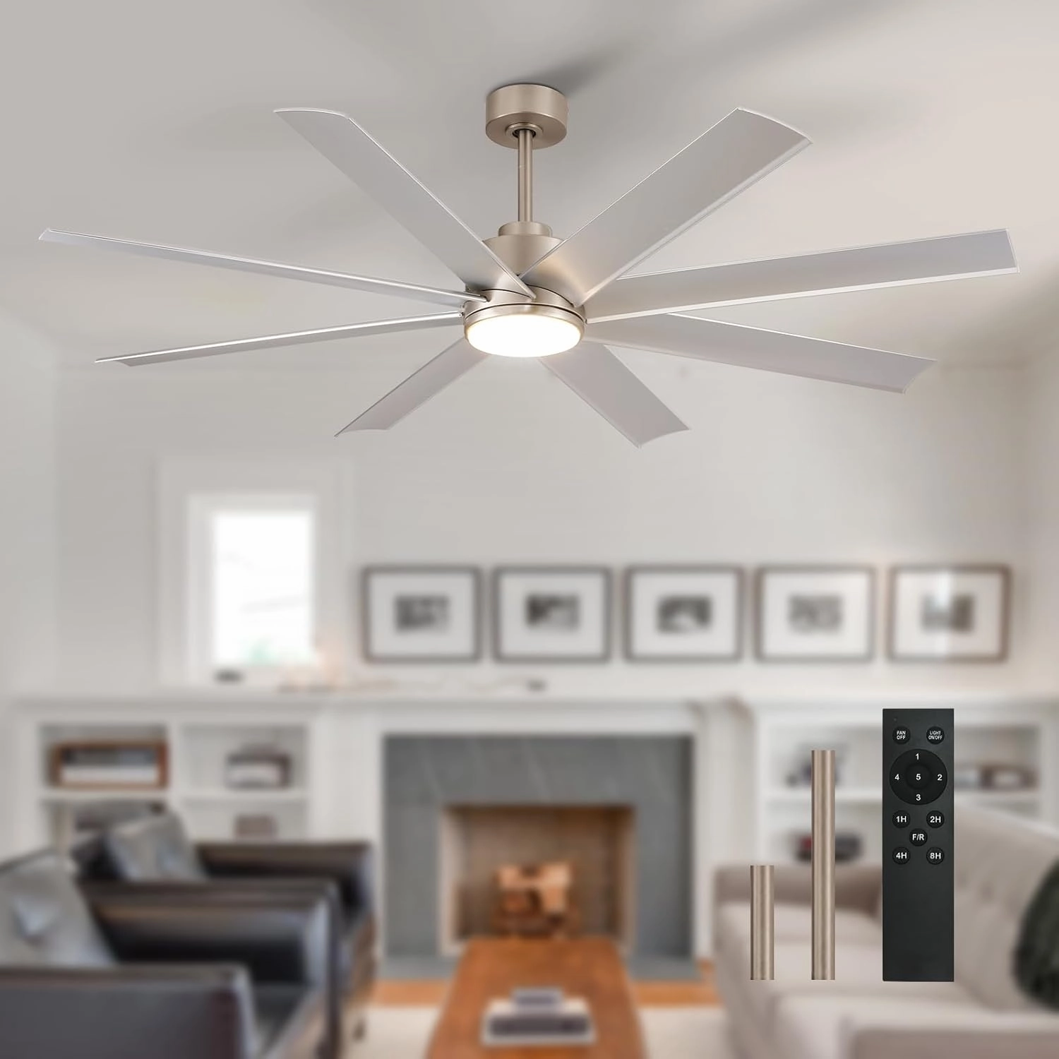 Large Ceiling Fan for Indoor: 72" Ceiling Fan with Remote 8 Blades DC Motor 1/2/4/8H Timer - Farmhouse Ceiling Fans with Light for Big Bedroom Living Room Outdoor Patio App-controlled remote fan for convenience