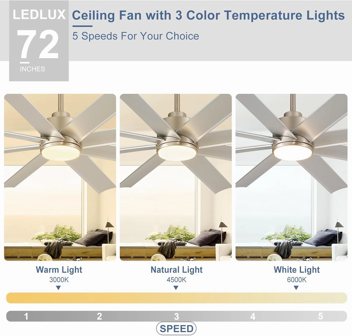 Large Ceiling Fan for Indoor: 72" Ceiling Fan with Remote 8 Blades DC Motor 1/2/4/8H Timer - Farmhouse Ceiling Fans with Light for Big Bedroom Living Room Outdoor Patio