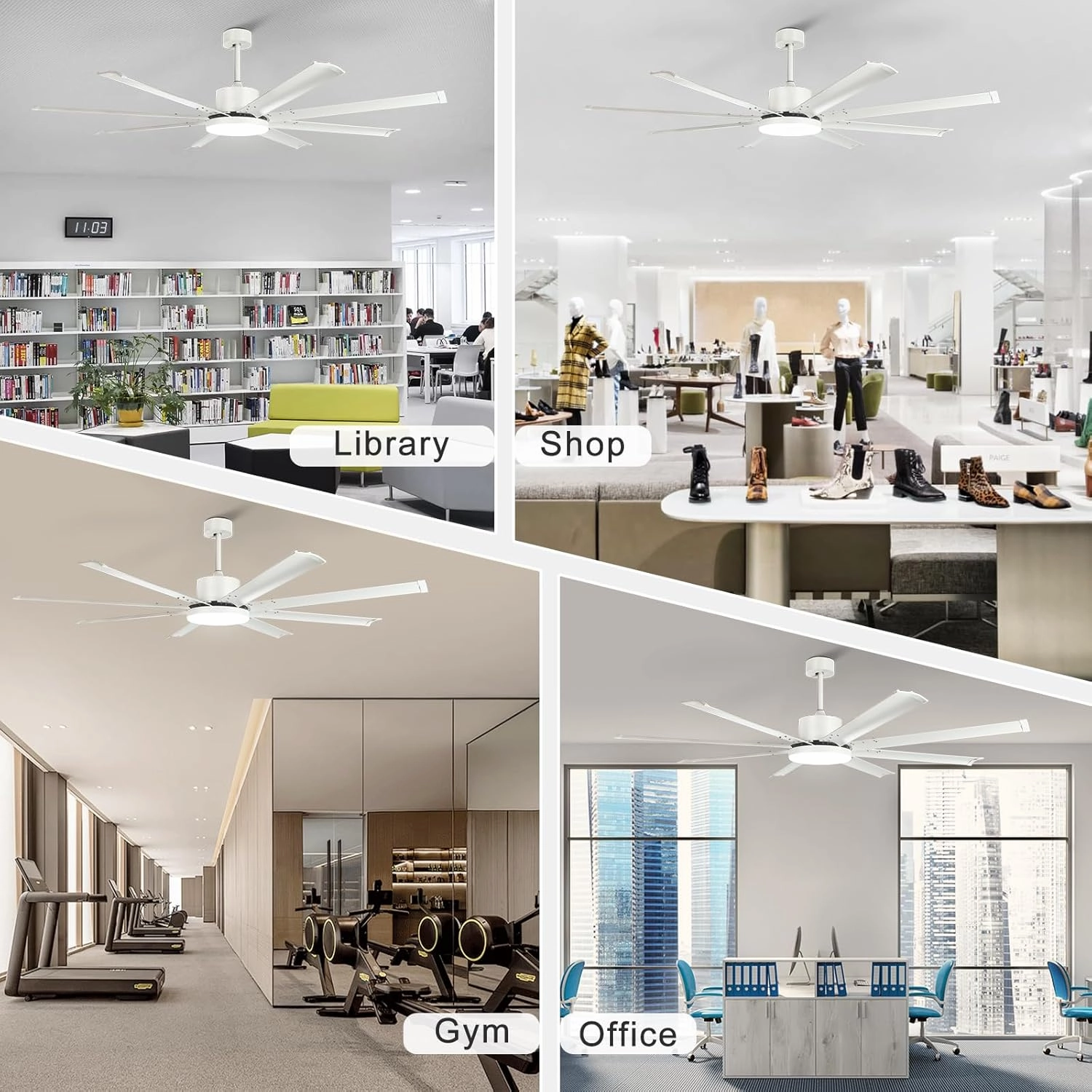 Large Ceiling Fan with Light, 80" White Ceiling Fan with Remote, Aluminum 8 Blades Reversible DC Motor 6 Speed, Industrial Ceiling Fan for Commercial Shop Garage Office Covered Patio