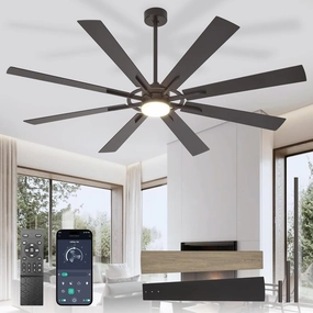 Large Ceiling Fans with Lights: Modern 72 Inch 8 Blade Outdoor Ceiling Fan with Remote APP Control - Dimmable Black Big Fan Light Indoor Reversible 6 Speed Quiet DC Motor App-controlled remote fan for convenience