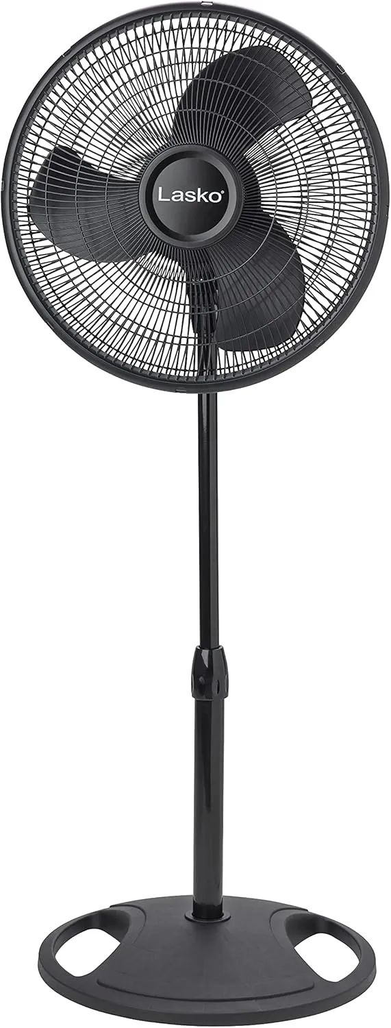 Lasko 2521 16 Inch 3-Speed Quiet Adjustable Tilting Wide-Area Oscillating Standing Pedestal Fan for Bedroom, Kitchen, Home, and Office, Black Fan with safety blade design