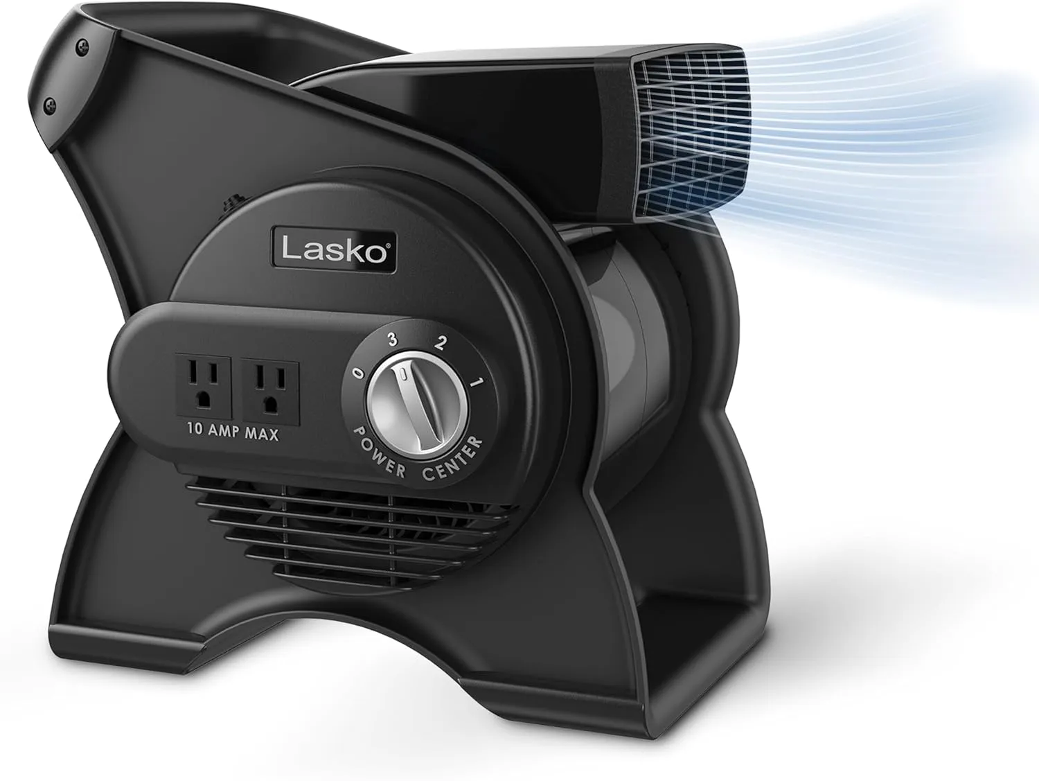 Lasko Portable Utility Fan, 12 289 CFM Pivoting High Velocity Air Mover Blower Fan, 3 Speeds, 2 Accessory Outlets 120V, Black, U12104 Desktop fan with humidification feature
