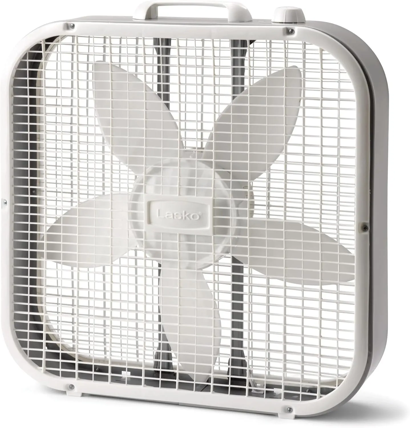 Laskoo 20" Cool Colors 3-Speed Box Fan with Weather-Resistant Motor, 1725 CFM Airflow, Portable Free-Standing Fan, 20-Inch Blades, Energy Efficient, Indoor Use - B20200 (White) Fan with safety blade design