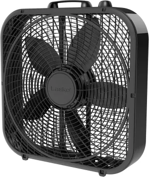 Laskoo 20" Cool Colors 3-Speed Box Fan with Weather-Resistant Motor, 1725 CFM Airflow, Portable Free-Standing Fan, 20-Inch Blades, Energy Efficient, Indoor Use - Model B20310 (Black) Fan with safety blade design