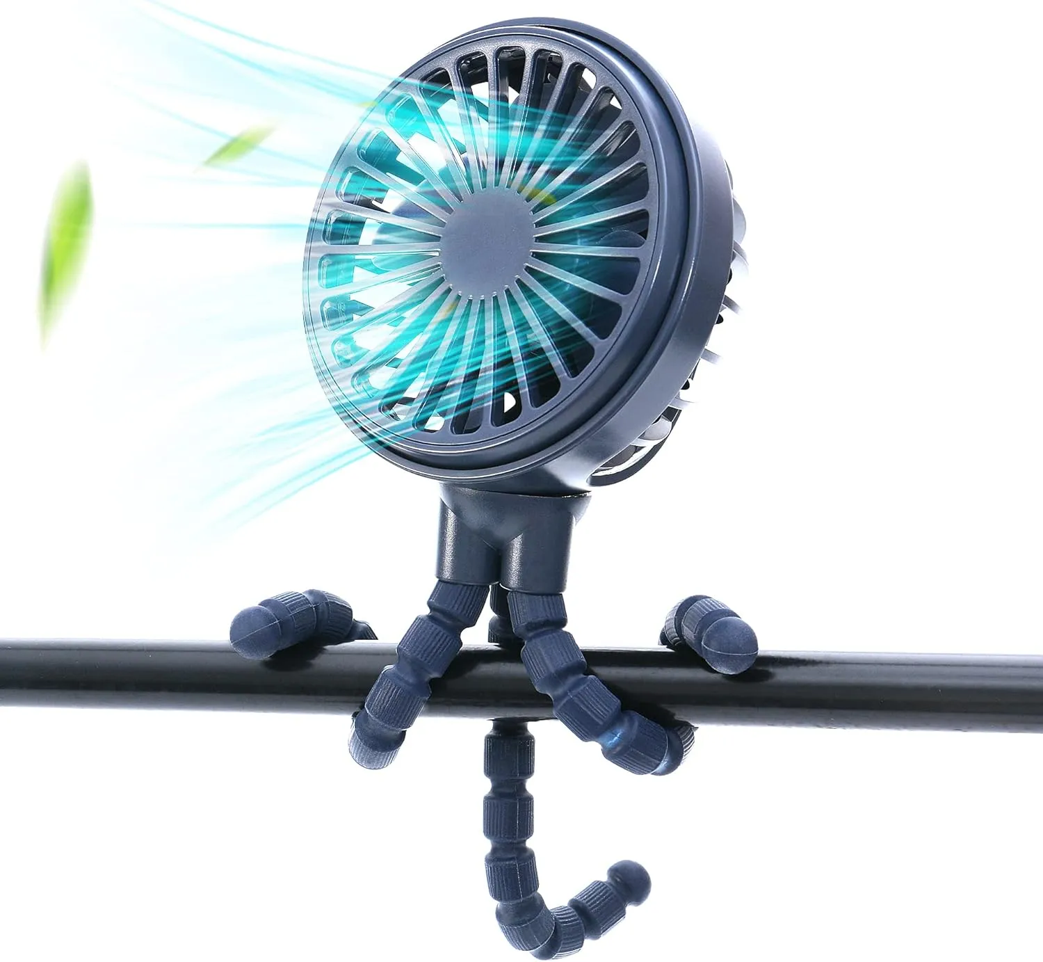 LAT Stroller Fan Flexible Tripod Clip On Fan,Portable Fan Car Seat Baby Fan with Flexible Tripod (Navy Blue) Rear-mounted fan for childrens safety