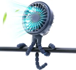 LAT Stroller Fan Flexible Tripod Clip On Fan,Portable Fan Car Seat Baby Fan with Flexible Tripod (Navy Blue) Rear-mounted fan for childrens safety