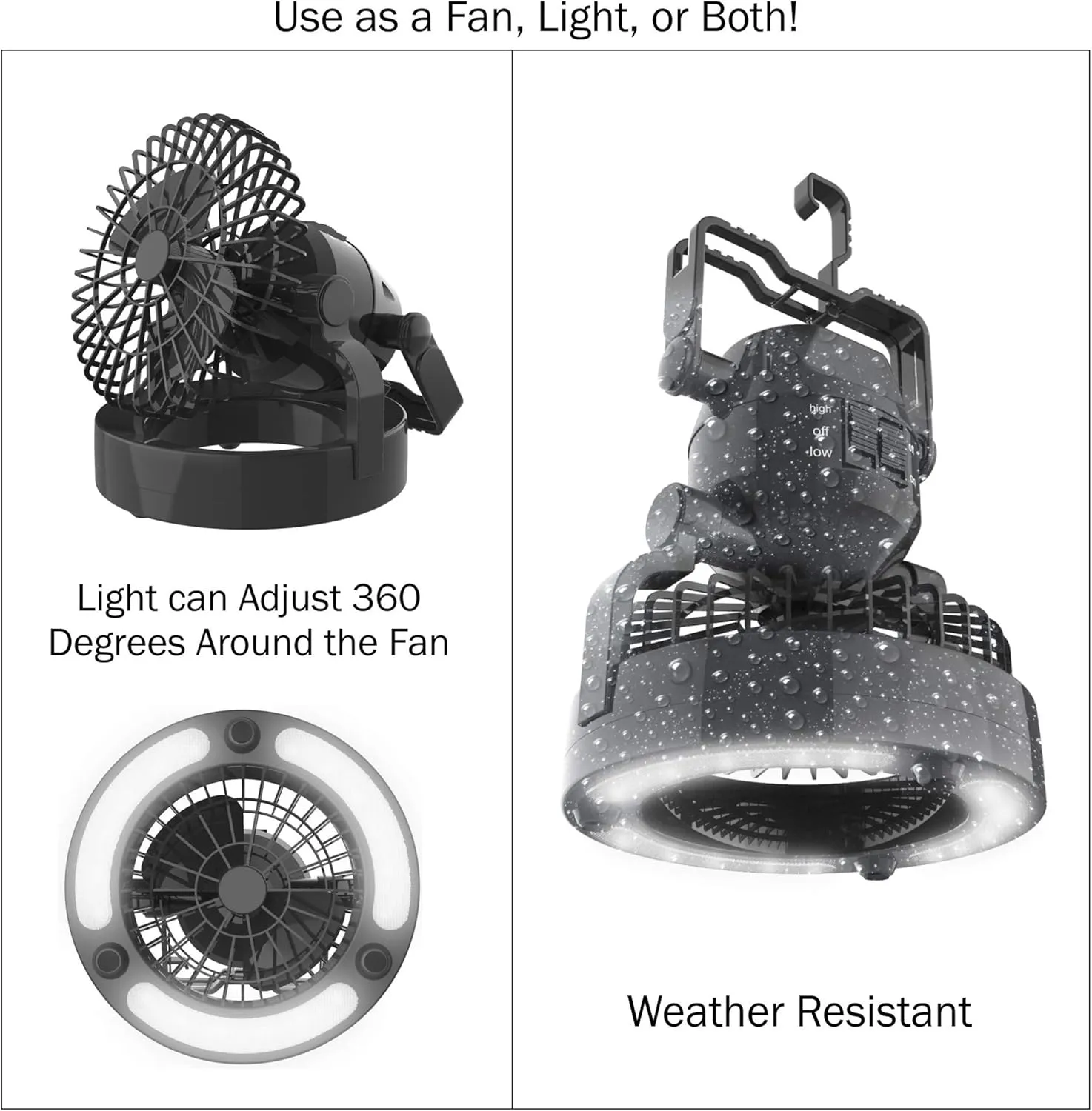 LED Lantern, 2 in 1 Battery Powered Fan and Lantern by Wakeman Outdoors (Portable Fan)